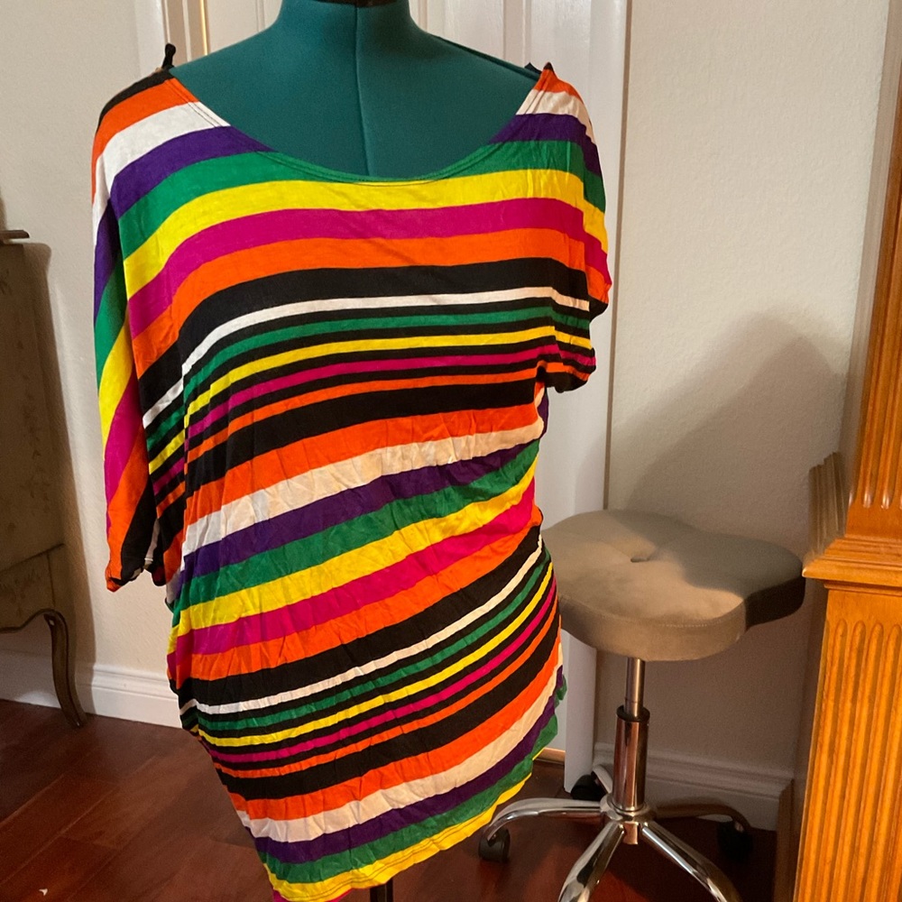 NWOT XL asymmetric multi colored long tunic